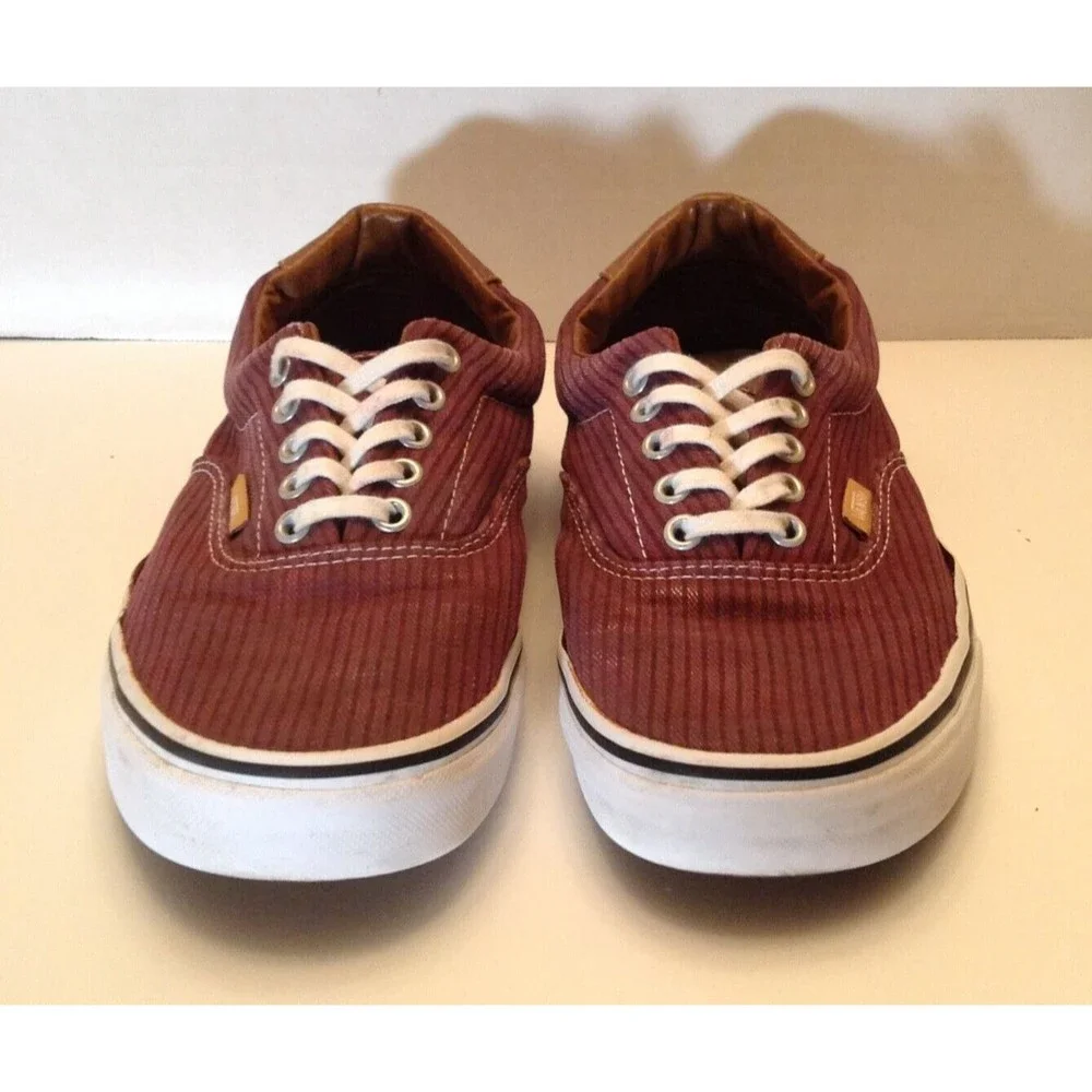 Vans Sneakers Mens 9 Burgundy Striped Canvas Low Top Lace Skate Retro Old Skool